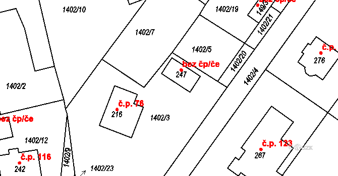 Dlouhá Lhota 39279995 na parcele st. 247 v KÚ Dlouhá Lhota u Mladé Boleslavi, Katastrální mapa