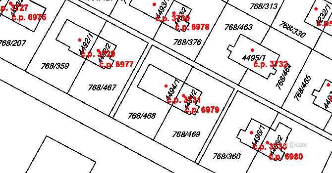 Zlín 3731 na parcele st. 4494/1 v KÚ Zlín, Katastrální mapa