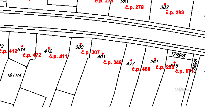 Zlechov 348 na parcele st. 401 v KÚ Zlechov, Katastrální mapa