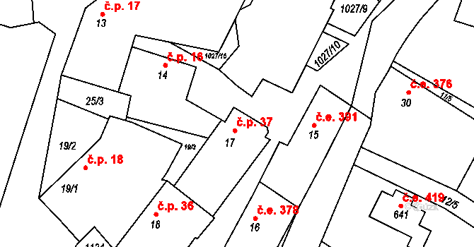 Vlkančice 417 na parcele st. 17 v KÚ Vlkančice, Katastrální mapa