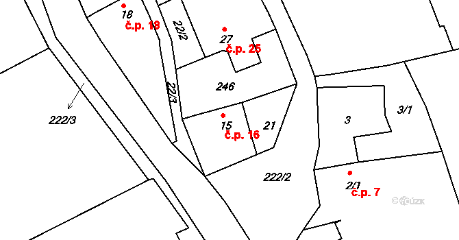 Kopeč 16, Úžice na parcele st. 15 v KÚ Kopeč, Katastrální mapa