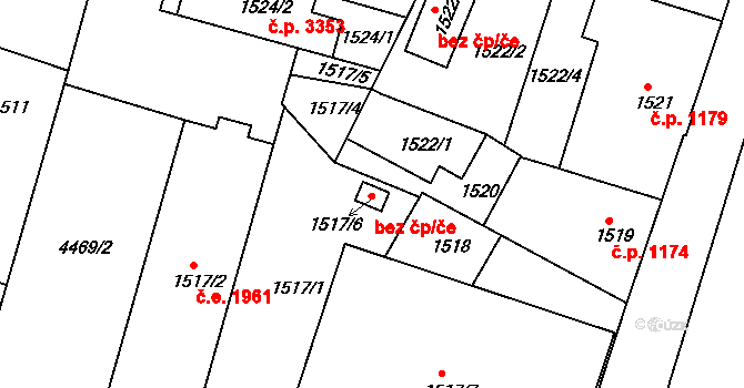 Teplice 61687995 na parcele st. 1517/6 v KÚ Teplice, Katastrální mapa