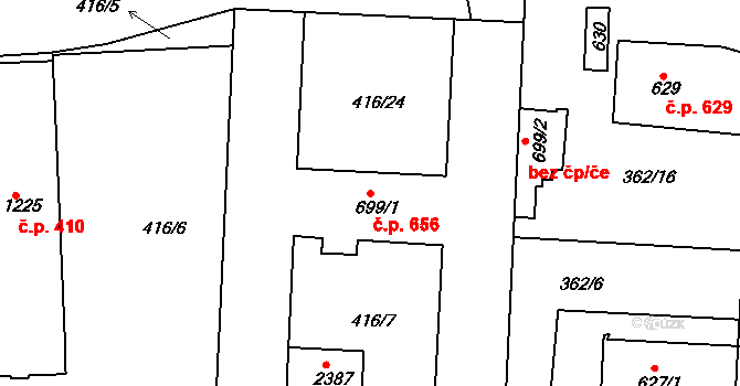 Neratovice 656 na parcele st. 699/1 v KÚ Neratovice, Katastrální mapa