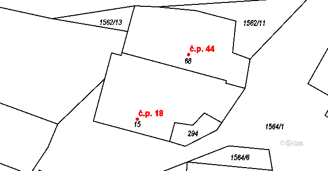 Lžín 18, Dírná na parcele st. 15 v KÚ Lžín, Katastrální mapa
