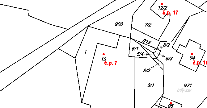 Ždánov 7 na parcele st. 13 v KÚ Ždánov, Katastrální mapa