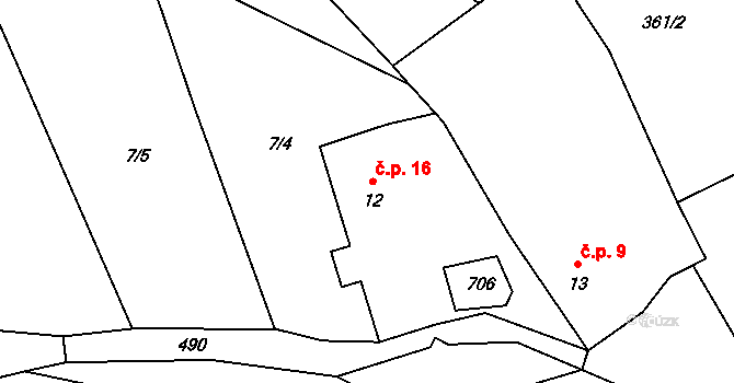 Chvalšovice 16, Čachrov na parcele st. 12 v KÚ Chvalšovice u Čachrova, Katastrální mapa