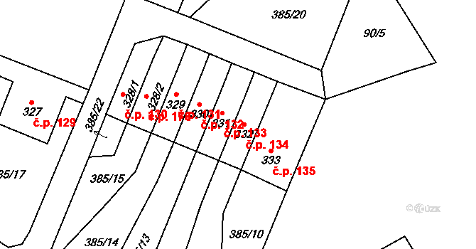 Velichovky 134 na parcele st. 332 v KÚ Velichovky, Katastrální mapa