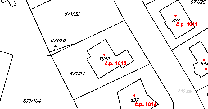 Hlubočinka 1012, Sulice na parcele st. 1043 v KÚ Sulice, Katastrální mapa