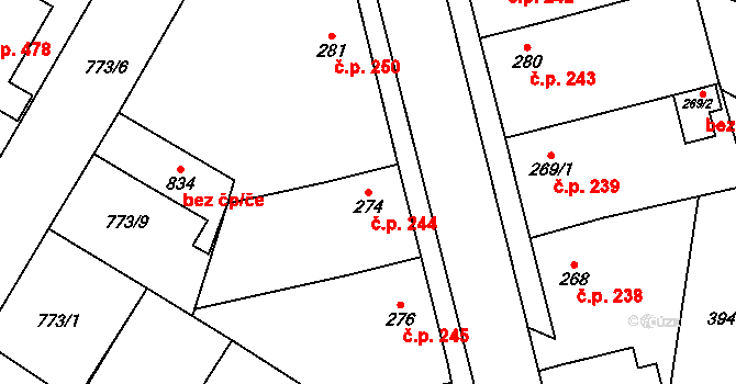 Řevničov 244 na parcele st. 274 v KÚ Řevničov, Katastrální mapa