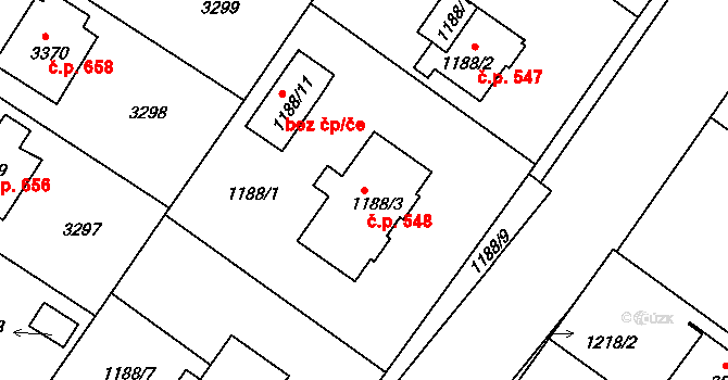 Kamenice nad Lipou 548 na parcele st. 1188/3 v KÚ Kamenice nad Lipou, Katastrální mapa
