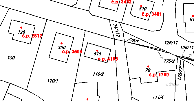 Havlíčkův Brod 4168 na parcele st. 616 v KÚ Perknov, Katastrální mapa