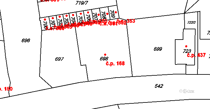 Velké Březno 168 na parcele st. 698 v KÚ Velké Březno, Katastrální mapa