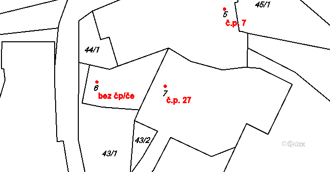 Chotěměřice 27, Hněvkovice na parcele st. 7 v KÚ Chotěměřice, Katastrální mapa