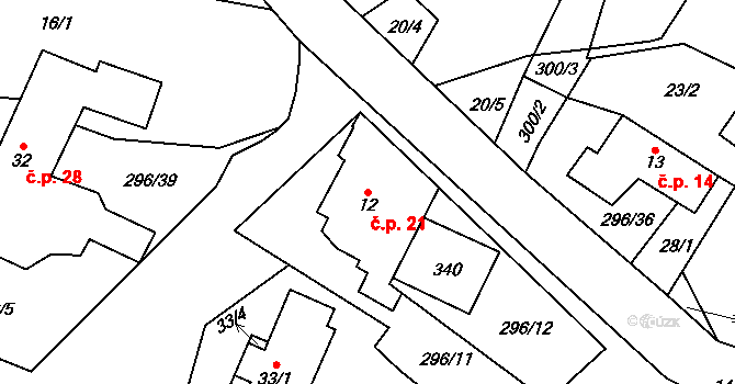 Rovný 21, Slavíkov na parcele st. 12 v KÚ Rovný, Katastrální mapa