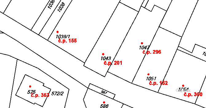 Borkovany 201 na parcele st. 1043 v KÚ Borkovany, Katastrální mapa