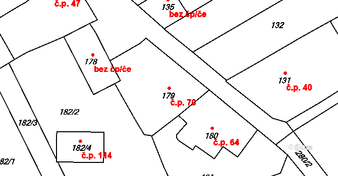 Tetětice 70, Počenice-Tetětice na parcele st. 179 v KÚ Tetětice, Katastrální mapa