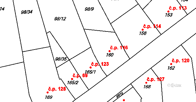 Ohrozim 116 na parcele st. 160 v KÚ Ohrozim, Katastrální mapa