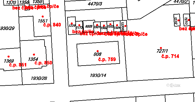 Hrušovany nad Jevišovkou 759 na parcele st. 808 v KÚ Hrušovany nad Jevišovkou, Katastrální mapa