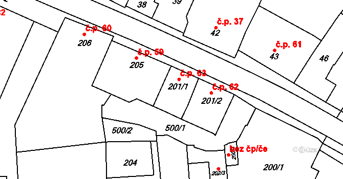 Přerov V-Dluhonice 63, Přerov na parcele st. 201/1 v KÚ Dluhonice, Katastrální mapa