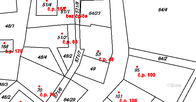 Močovice 48 na parcele st. 53 v KÚ Močovice, Katastrální mapa
