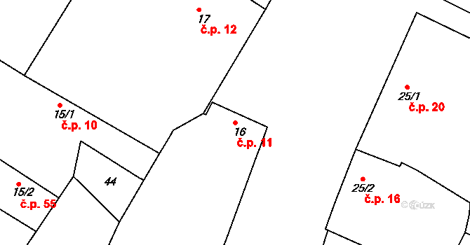 Chvalovice 11, Kovanice na parcele st. 16 v KÚ Chvalovice u Nymburka, Katastrální mapa