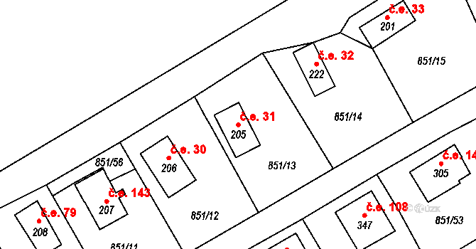 Děpoltovice 31 na parcele st. 205 v KÚ Děpoltovice, Katastrální mapa