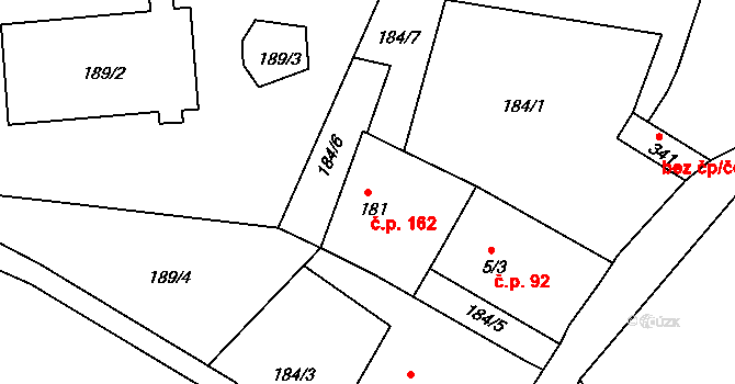 Huť 162, Pěnčín na parcele st. 181 v KÚ Huť, Katastrální mapa