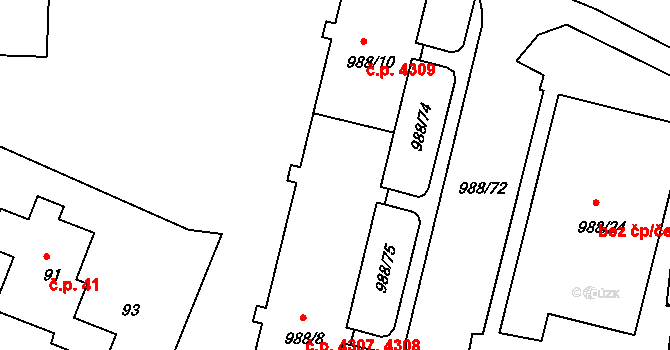 Rýnovice 4307,4308, Jablonec nad Nisou na parcele st. 988/8 v KÚ Rýnovice, Katastrální mapa