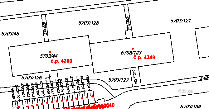 Jihlava 4349 na parcele st. 5703/123 v KÚ Jihlava, Katastrální mapa