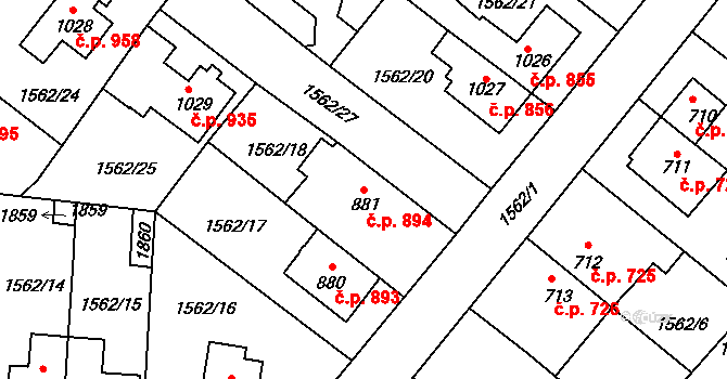 Říčany 894 na parcele st. 881 v KÚ Říčany u Prahy, Katastrální mapa