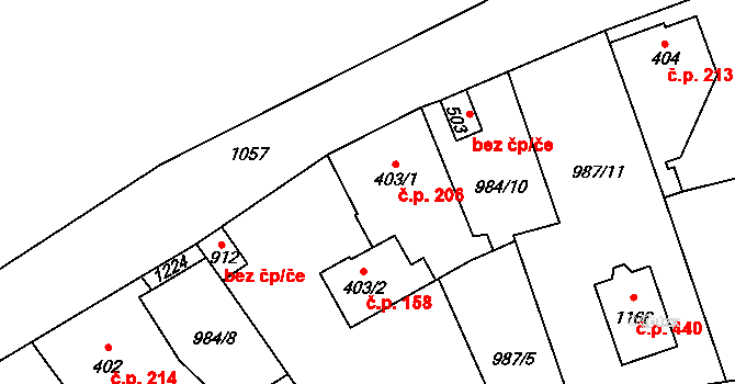 Brandýsek 206 na parcele st. 403/1 v KÚ Brandýsek, Katastrální mapa