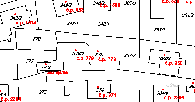 Roztoky 778 na parcele st. 378 v KÚ Roztoky u Prahy, Katastrální mapa