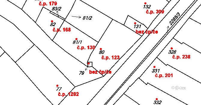 Svatobořice 123, Svatobořice-Mistřín na parcele st. 80 v KÚ Svatobořice, Katastrální mapa