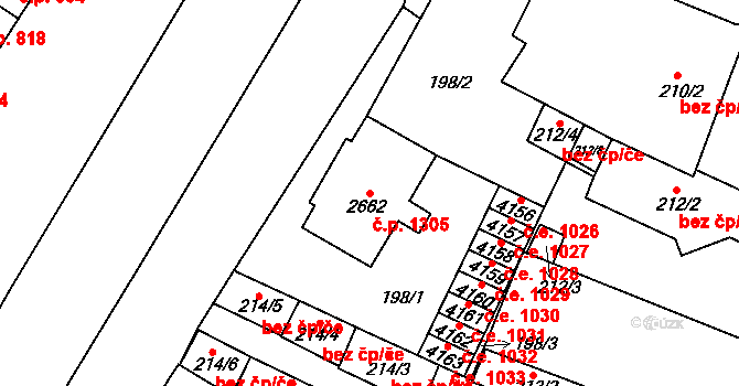 Kyjov 1305 na parcele st. 2662 v KÚ Kyjov, Katastrální mapa