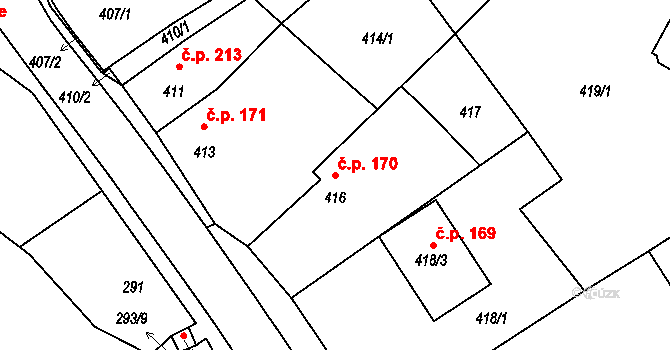Stonařov 170 na parcele st. 416 v KÚ Stonařov, Katastrální mapa