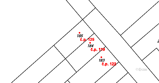 Rychtářov 125, Vyškov na parcele st. 185 v KÚ Rychtářov, Katastrální mapa
