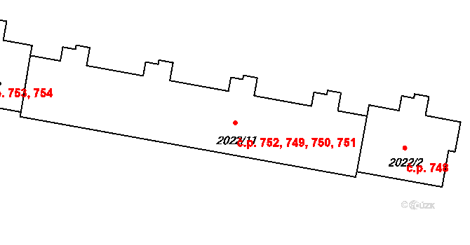 Kladno 749,750,751,752 na parcele st. 2022/11 v KÚ Kladno, Katastrální mapa