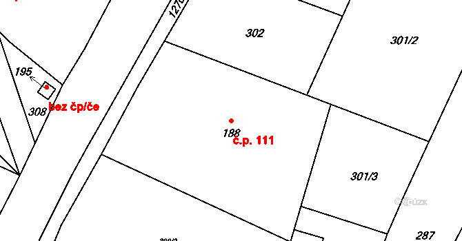 Lhotka 111 na parcele st. 188 v KÚ Lhotka u Frýdku-Místku, Katastrální mapa