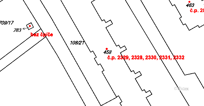 Šumperk 2328,2329,2330,2331, na parcele st. 458 v KÚ Dolní Temenice, Katastrální mapa