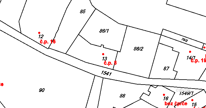 Jinošice 5, Bystřice na parcele st. 13 v KÚ Jinošice, Katastrální mapa