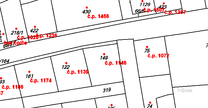 Švermov 1146, Kladno na parcele st. 149 v KÚ Hnidousy, Katastrální mapa