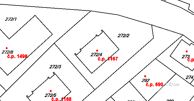 Frýdlant 1167 na parcele st. 272/4 v KÚ Frýdlant, Katastrální mapa
