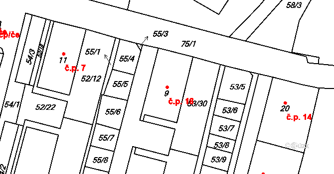Josefův Důl 18 na parcele st. 9 v KÚ Josefův Důl u Mladé Boleslavi, Katastrální mapa