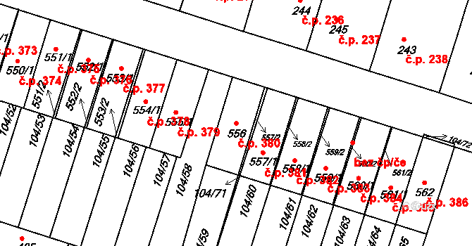 Předměřice nad Labem 380 na parcele st. 556 v KÚ Předměřice nad Labem, Katastrální mapa