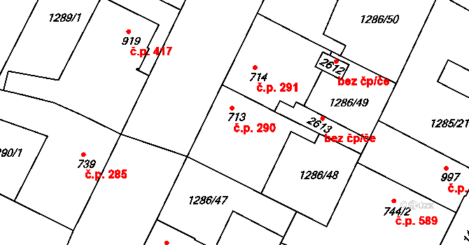 Chlumec nad Cidlinou IV 290, Chlumec nad Cidlinou na parcele st. 713 v KÚ Chlumec nad Cidlinou, Katastrální mapa