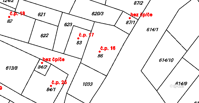 Milovice 16, Soběsuky na parcele st. 86 v KÚ Milovice, Katastrální mapa