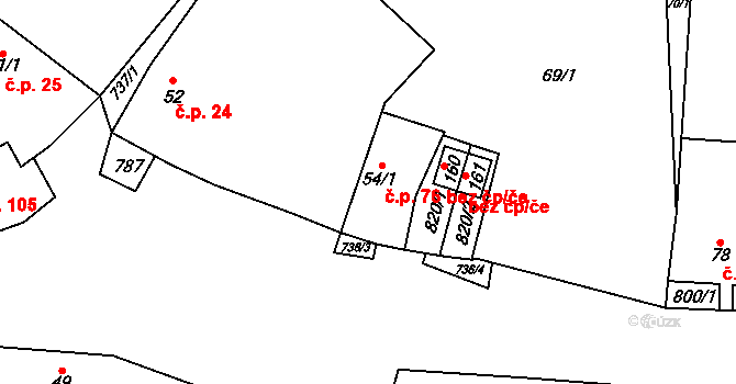 Řimice 76, Bílá Lhota na parcele st. 54/1 v KÚ Řimice, Katastrální mapa