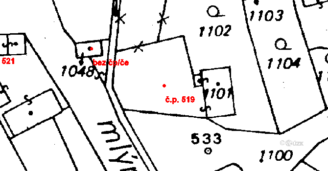 Haukovice 519, Újezd na parcele st. 1101 v KÚ Újezd u Uničova, Katastrální mapa