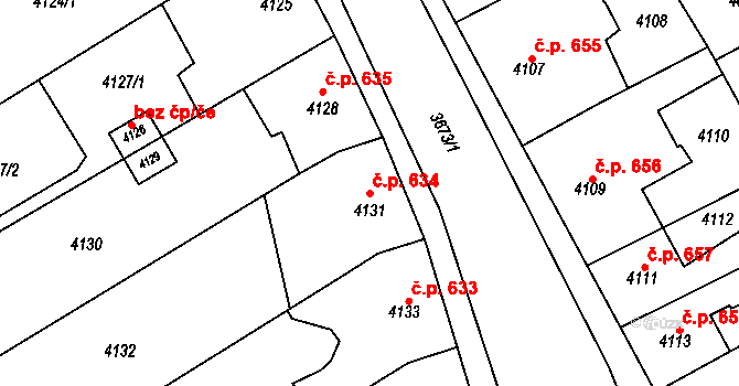 Šternberk 634 na parcele st. 4131 v KÚ Šternberk, Katastrální mapa