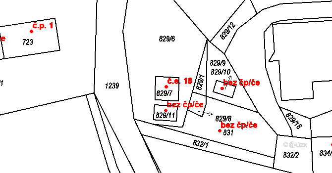 Krasetín 18, Holubov na parcele st. 829/7 v KÚ Holubov, Katastrální mapa